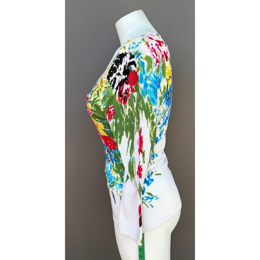My Favorite Things Colleen Lopez Floral Sweater Top Small White Sequin Bead - Picture 7 of 14